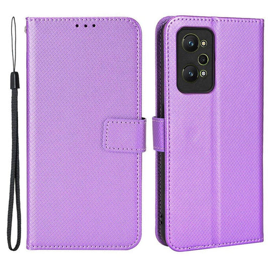 PU Leather Cover for Realme GT Neo2 5G/GT Neo 3T 5G/GT2 Anti-scratch Diamond Texture Wallet Stand Magnetic Full Protection Phone Case - Purple