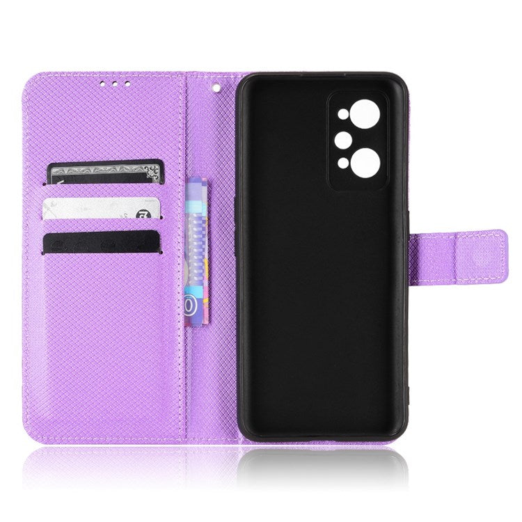 PU Leather Cover for Realme GT Neo2 5G/GT Neo 3T 5G/GT2 Anti-scratch Diamond Texture Wallet Stand Magnetic Full Protection Phone Case - Purple