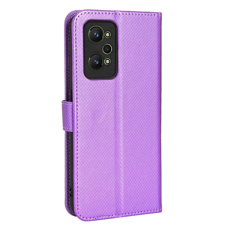 PU Leather Cover for Realme GT Neo2 5G/GT Neo 3T 5G/GT2 Anti-scratch Diamond Texture Wallet Stand Magnetic Full Protection Phone Case - Purple