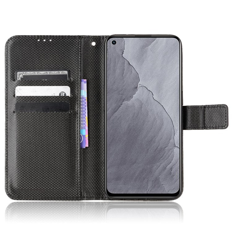 For Realme GT Master/Q3 Pro Carnival/Oppo K9 Diamond Texture Phone Cover Stand PU Leather Wallet Flip Cover - Black