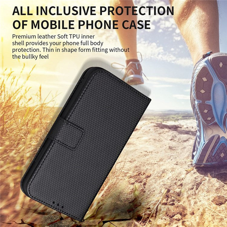 For Realme GT Master/Q3 Pro Carnival/Oppo K9 Diamond Texture Phone Cover Stand PU Leather Wallet Flip Cover - Black