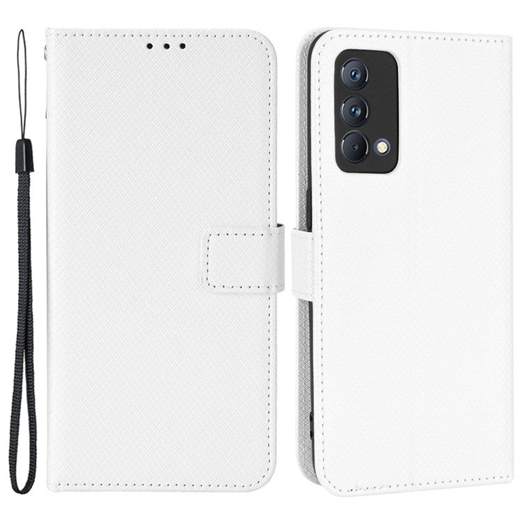 For Realme GT Master/Q3 Pro Carnival/Oppo K9 Diamond Texture Phone Cover Stand PU Leather Wallet Flip Cover - White