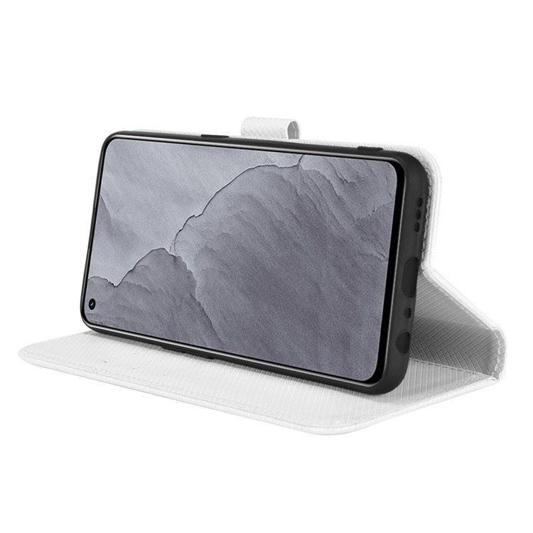 For Realme GT Master/Q3 Pro Carnival/Oppo K9 Diamond Texture Phone Cover Stand PU Leather Wallet Flip Cover - White