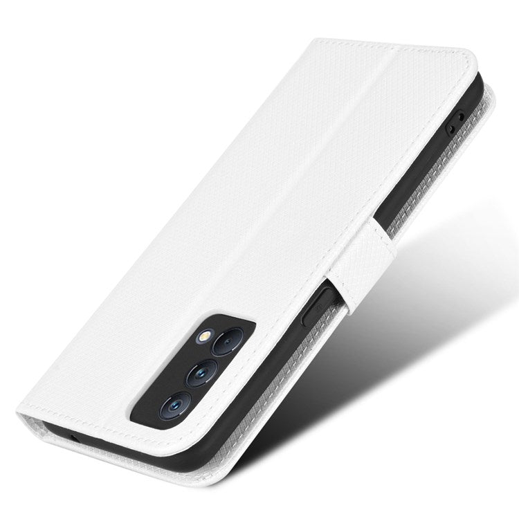 For Realme GT Master/Q3 Pro Carnival/Oppo K9 Diamond Texture Phone Cover Stand PU Leather Wallet Flip Cover - White