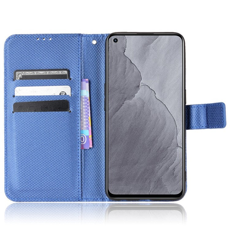 For Realme GT Master/Q3 Pro Carnival/Oppo K9 Diamond Texture Phone Cover Stand PU Leather Wallet Flip Cover - Blue