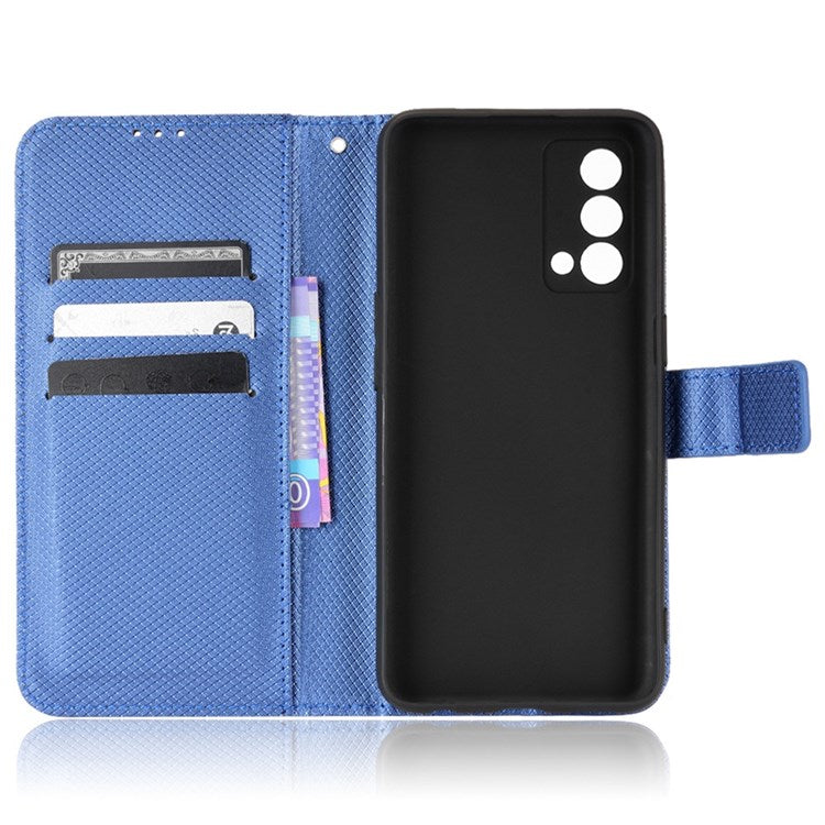 For Realme GT Master/Q3 Pro Carnival/Oppo K9 Diamond Texture Phone Cover Stand PU Leather Wallet Flip Cover - Blue