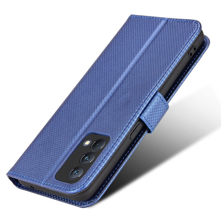 For Realme GT Master/Q3 Pro Carnival/Oppo K9 Diamond Texture Phone Cover Stand PU Leather Wallet Flip Cover - Blue