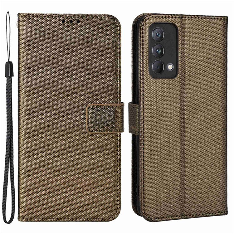 For Realme GT Master/Q3 Pro Carnival/Oppo K9 Diamond Texture Phone Cover Stand PU Leather Wallet Flip Cover - Brown