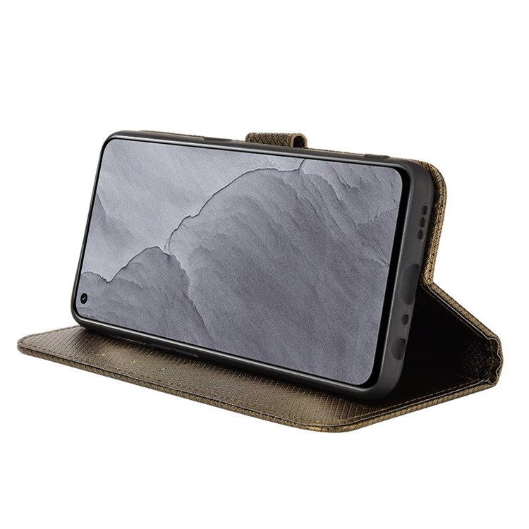 For Realme GT Master/Q3 Pro Carnival/Oppo K9 Diamond Texture Phone Cover Stand PU Leather Wallet Flip Cover - Brown