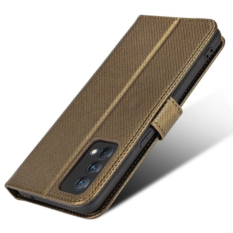 For Realme GT Master/Q3 Pro Carnival/Oppo K9 Diamond Texture Phone Cover Stand PU Leather Wallet Flip Cover - Brown