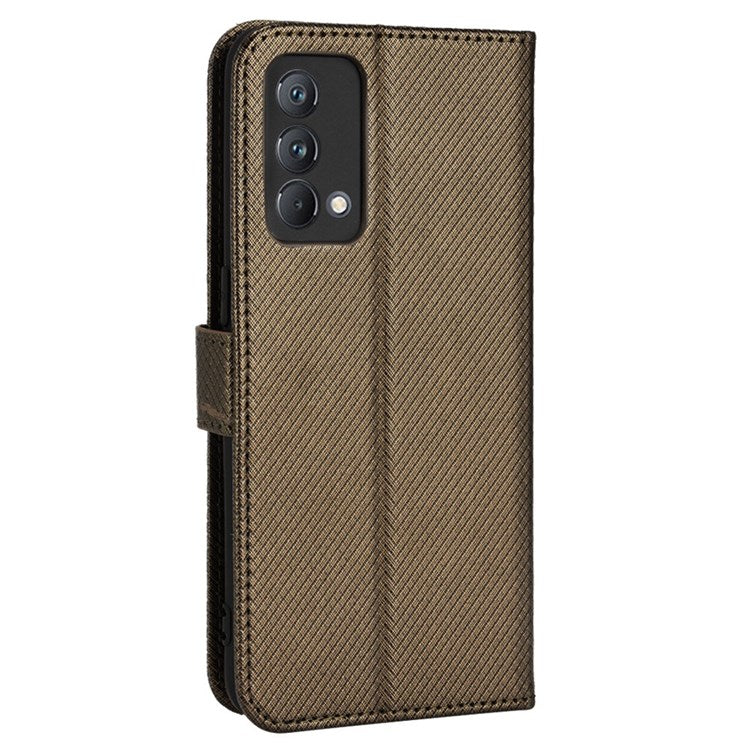 For Realme GT Master/Q3 Pro Carnival/Oppo K9 Diamond Texture Phone Cover Stand PU Leather Wallet Flip Cover - Brown