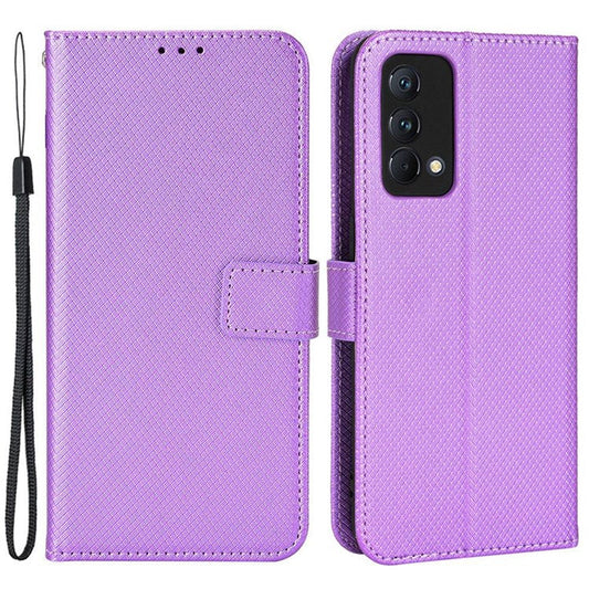 For Realme GT Master/Q3 Pro Carnival/Oppo K9 Diamond Texture Phone Cover Stand PU Leather Wallet Flip Cover - Purple