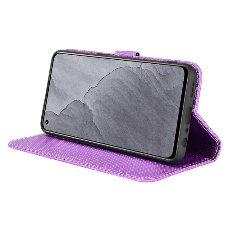 For Realme GT Master/Q3 Pro Carnival/Oppo K9 Diamond Texture Phone Cover Stand PU Leather Wallet Flip Cover - Purple
