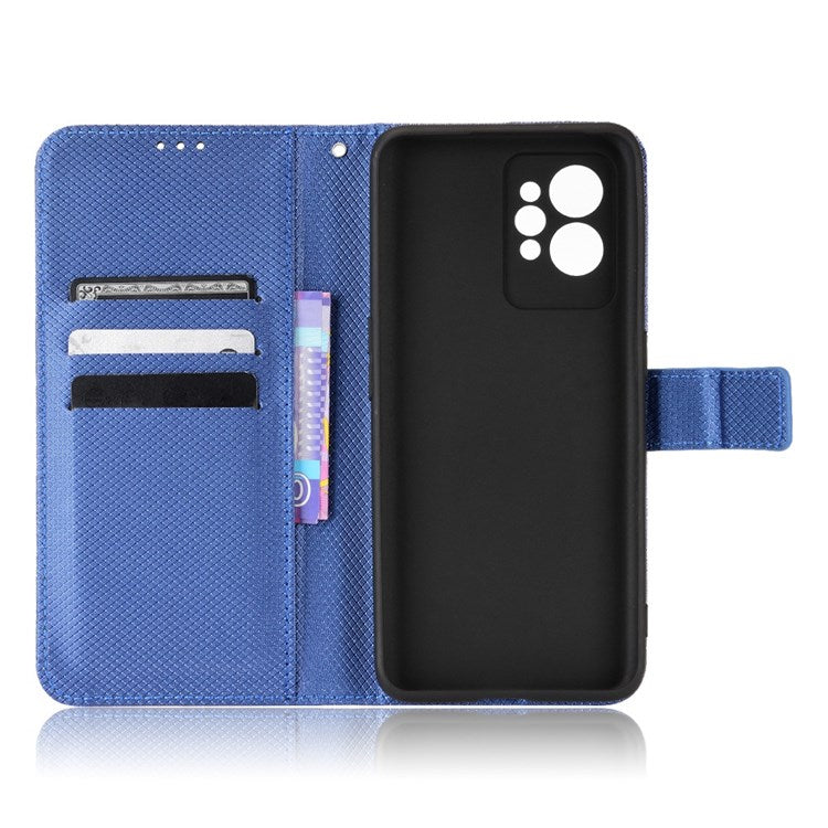 For Realme GT2 Pro Magnetic Clasp Diamond Texture Adjustable Stand PU Leather Wallet Cover - Blue