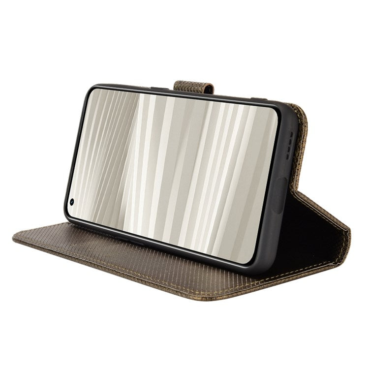For Realme GT2 Pro Magnetic Clasp Diamond Texture Adjustable Stand PU Leather Wallet Cover - Brown