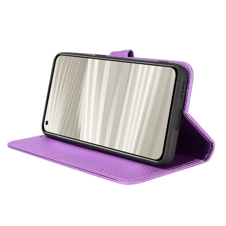 For Realme GT2 Pro Magnetic Clasp Diamond Texture Adjustable Stand PU Leather Wallet Cover - Purple