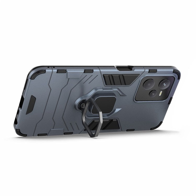 For Realme C35 Soft TPU + Hard PC Cover Ring Holder Kickstand Mobile Phone Case - Blue