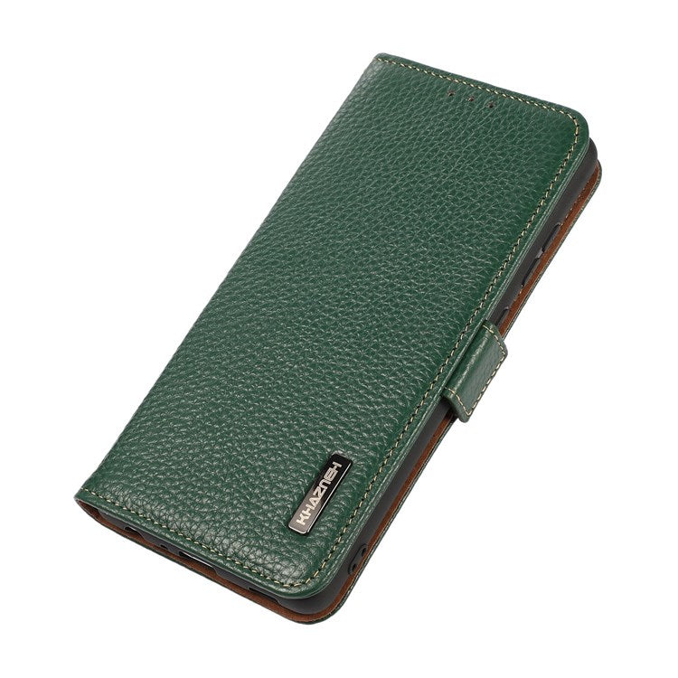 KHAZNEH Litchi Texture Case for Oppo Find X5 Pro, Stand Design All-round Shockproof Genuine Leather + TPU RFID Blocking Cover with Wallet - Green