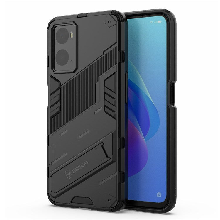 Hard PC + Soft TPU Case for Realme 9i / Oppo A36 / A76 Adjustable Kickstand Well-protected Phone Case Shell - Black