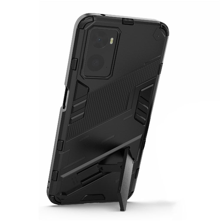 Hard PC + Soft TPU Case for Realme 9i / Oppo A36 / A76 Adjustable Kickstand Well-protected Phone Case Shell - Black