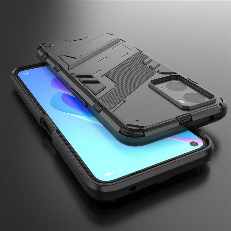 Hard PC + Soft TPU Case for Realme 9i / Oppo A36 / A76 Adjustable Kickstand Well-protected Phone Case Shell - Black