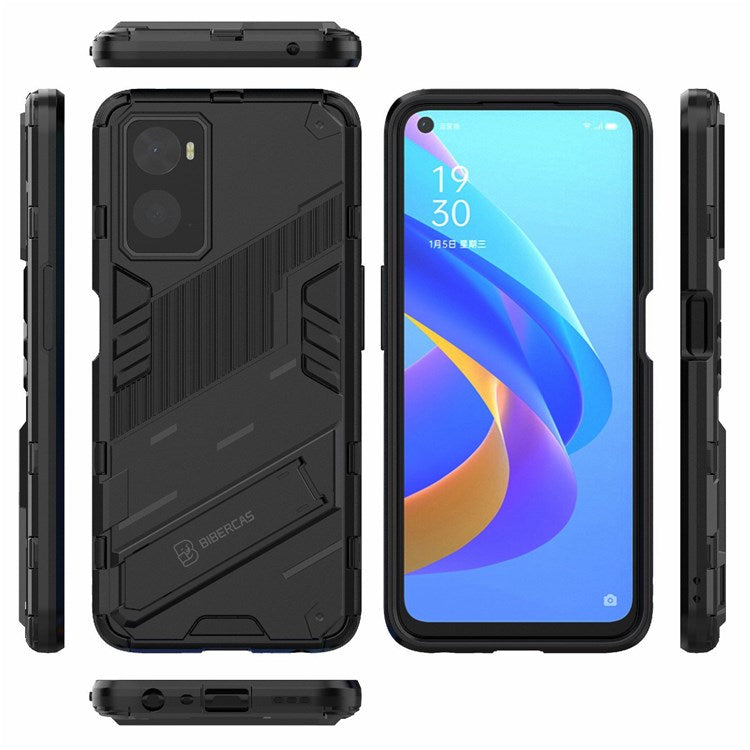 Hard PC + Soft TPU Case for Realme 9i / Oppo A36 / A76 Adjustable Kickstand Well-protected Phone Case Shell - Black