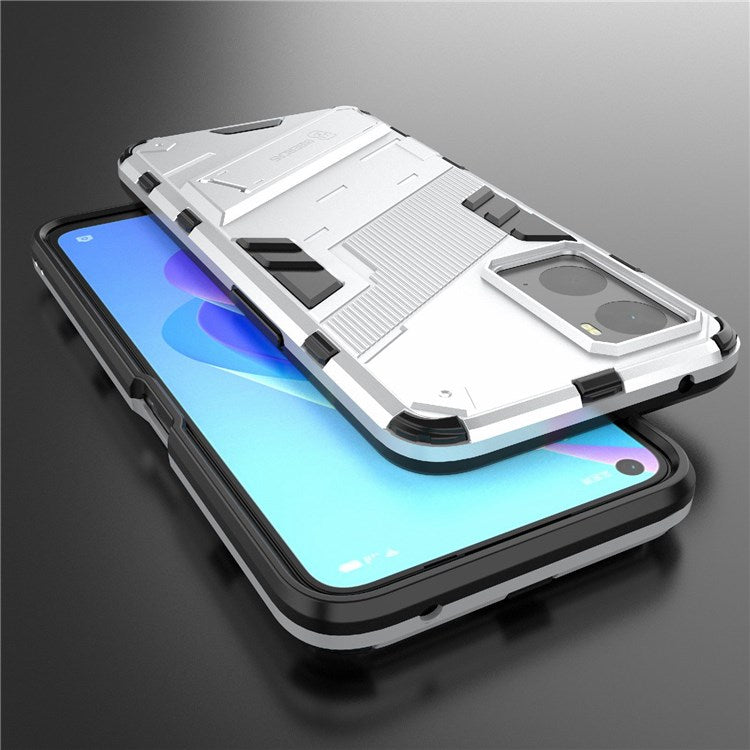 Hard PC + Soft TPU Case for Realme 9i / Oppo A36 / A76 Adjustable Kickstand Well-protected Phone Case Shell - White