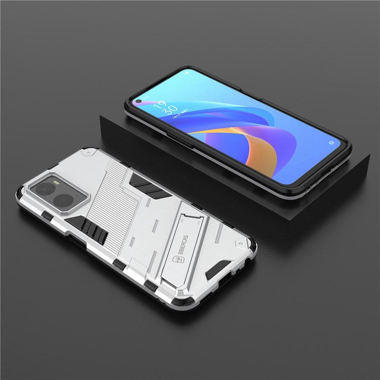 Hard PC + Soft TPU Case for Realme 9i / Oppo A36 / A76 Adjustable Kickstand Well-protected Phone Case Shell - White