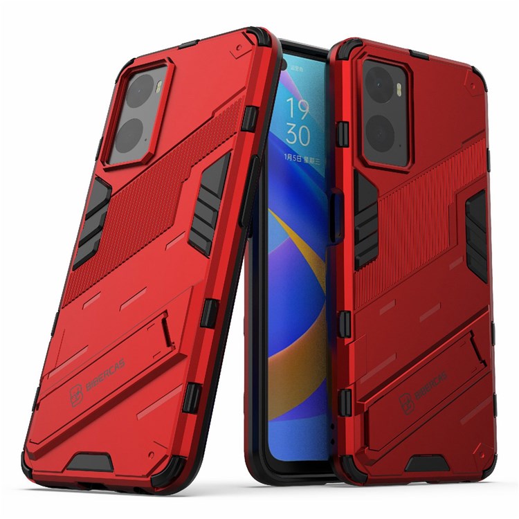 Hard PC + Soft TPU Case for Realme 9i / Oppo A36 / A76 Adjustable Kickstand Well-protected Phone Case Shell - Red