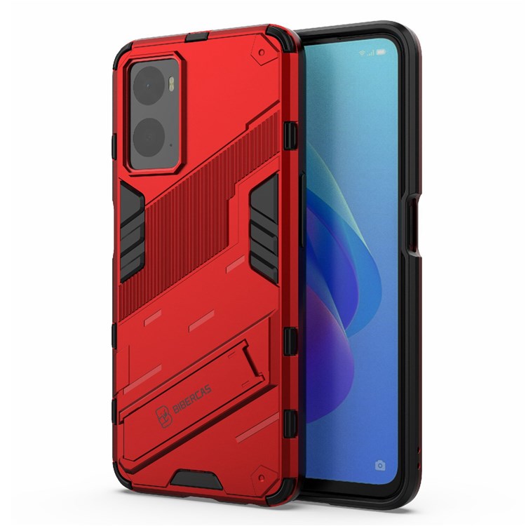 Hard PC + Soft TPU Case for Realme 9i / Oppo A36 / A76 Adjustable Kickstand Well-protected Phone Case Shell - Red