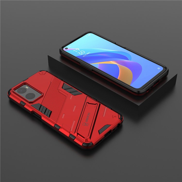 Hard PC + Soft TPU Case for Realme 9i / Oppo A36 / A76 Adjustable Kickstand Well-protected Phone Case Shell - Red