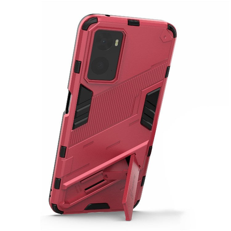 Hard PC + Soft TPU Case for Realme 9i / Oppo A36 / A76 Adjustable Kickstand Well-protected Phone Case Shell - Rose