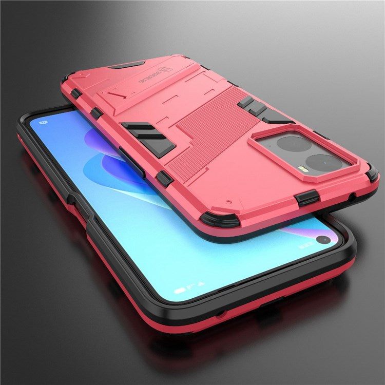 Hard PC + Soft TPU Case for Realme 9i / Oppo A36 / A76 Adjustable Kickstand Well-protected Phone Case Shell - Rose