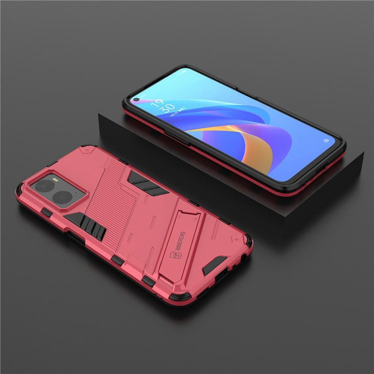 Hard PC + Soft TPU Case for Realme 9i / Oppo A36 / A76 Adjustable Kickstand Well-protected Phone Case Shell - Rose