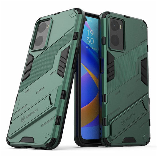Hard PC + Soft TPU Case for Realme 9i / Oppo A36 / A76 Adjustable Kickstand Well-protected Phone Case Shell - Green