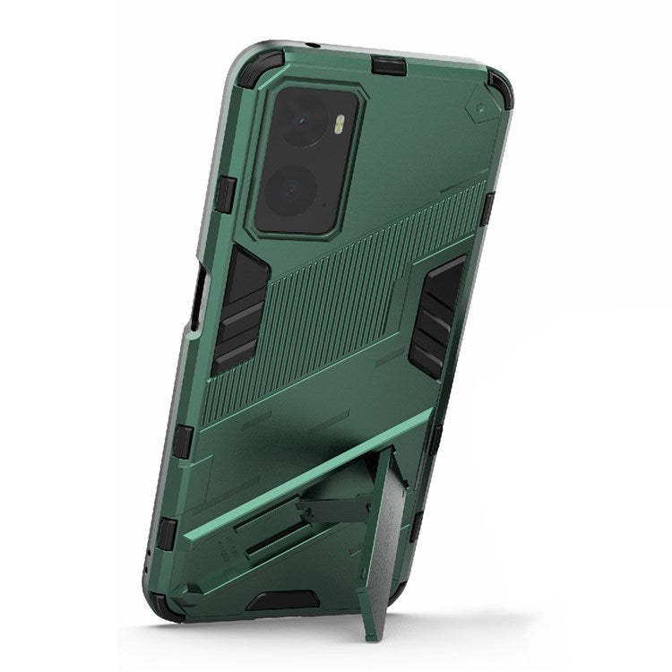 Hard PC + Soft TPU Case for Realme 9i / Oppo A36 / A76 Adjustable Kickstand Well-protected Phone Case Shell - Green