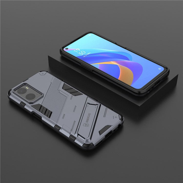 Hard PC + Soft TPU Case for Realme 9i / Oppo A36 / A76 Adjustable Kickstand Well-protected Phone Case Shell - Dark Blue