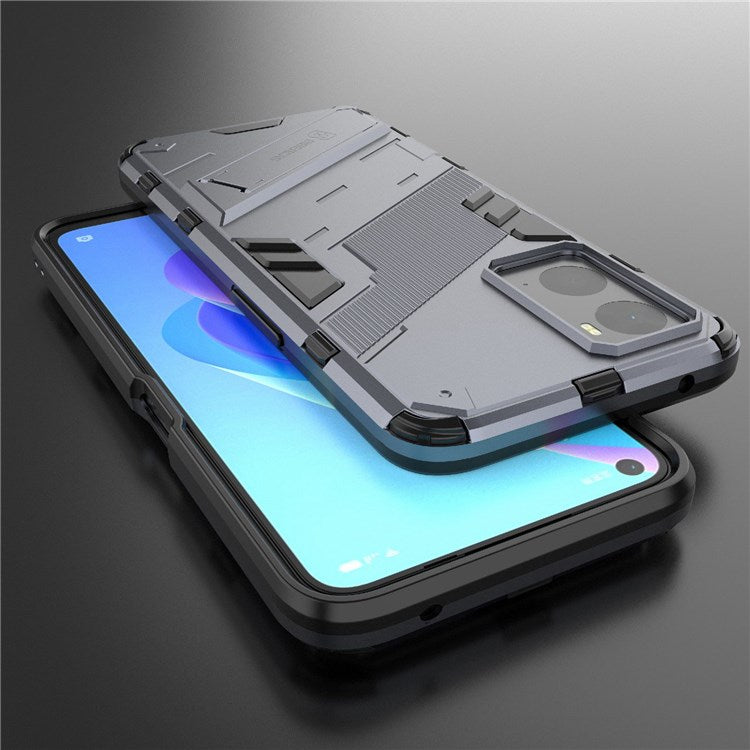 Hard PC + Soft TPU Case for Realme 9i / Oppo A36 / A76 Adjustable Kickstand Well-protected Phone Case Shell - Dark Blue