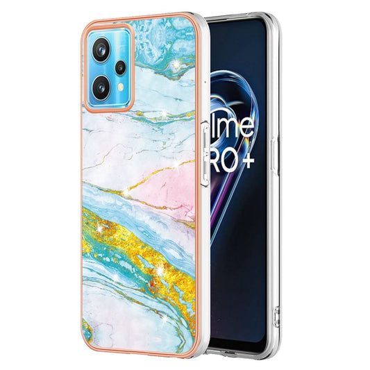 YB IMD Series-2 Phone Case for Realme 9 Pro 5G / 9 5G / V25, Electroplating Frame IMD Marble Pattern Flexible TPU Cover - Green 004