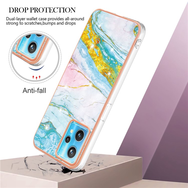 YB IMD Series-2 Phone Case for Realme 9 Pro 5G / 9 5G / V25, Electroplating Frame IMD Marble Pattern Flexible TPU Cover - Green 004