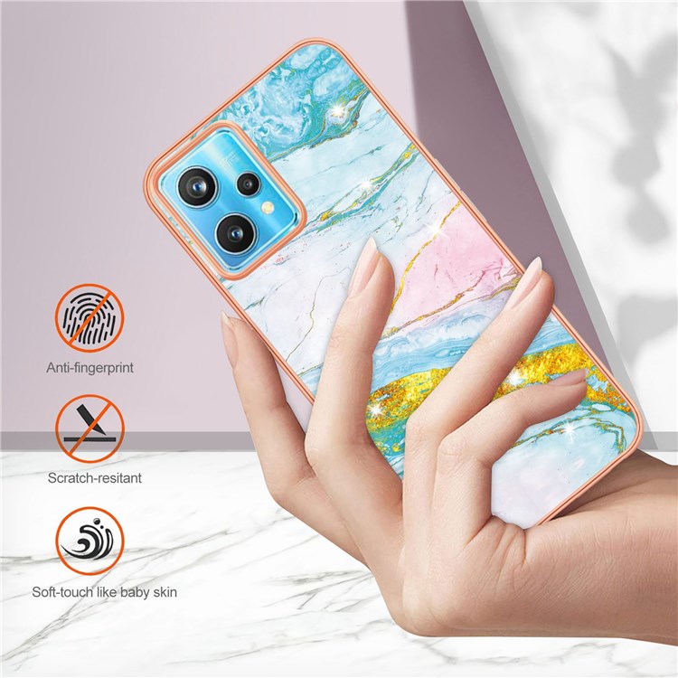 YB IMD Series-2 Phone Case for Realme 9 Pro 5G / 9 5G / V25, Electroplating Frame IMD Marble Pattern Flexible TPU Cover - Green 004