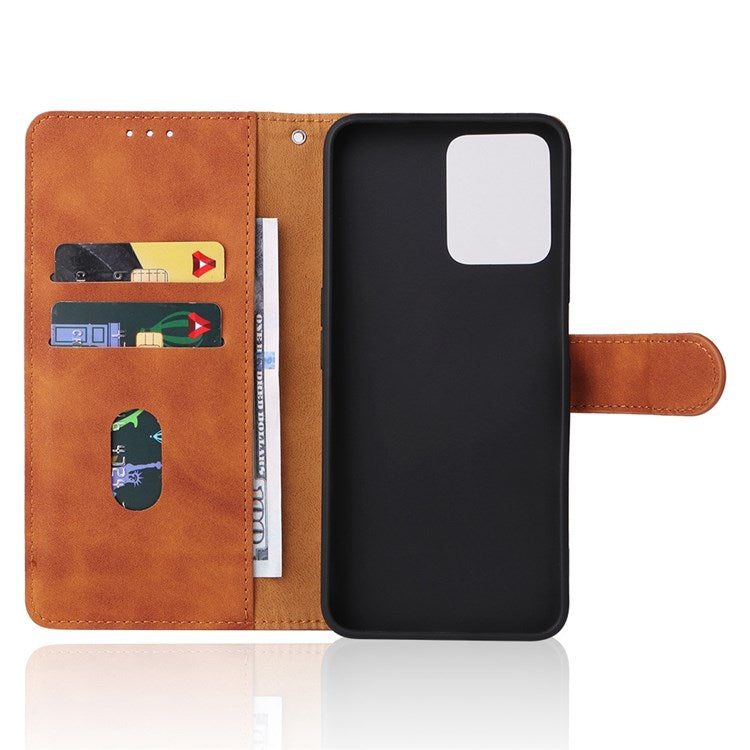 For Realme C35 Skin-touch Feeling Drop-proof PU Leather Case Wallet Stand Phone Cover - Brown