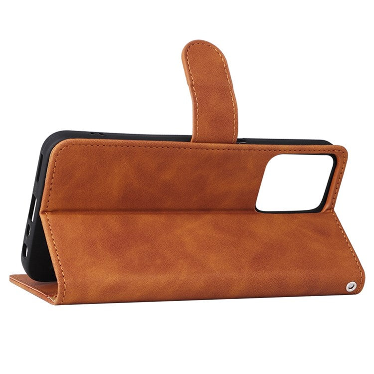 For Realme C35 Skin-touch Feeling Drop-proof PU Leather Case Wallet Stand Phone Cover - Brown