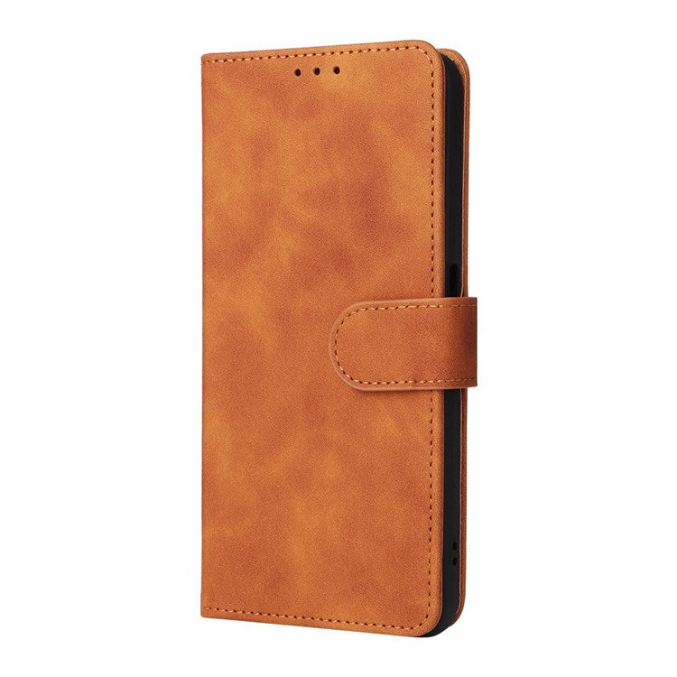 For Realme C35 Skin-touch Feeling Drop-proof PU Leather Case Wallet Stand Phone Cover - Brown