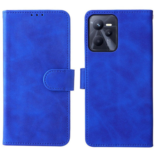 For Realme C35 Skin-touch Feeling Drop-proof PU Leather Case Wallet Stand Phone Cover - Blue
