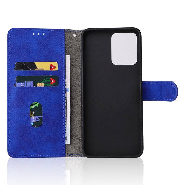 For Realme C35 Skin-touch Feeling Drop-proof PU Leather Case Wallet Stand Phone Cover - Blue