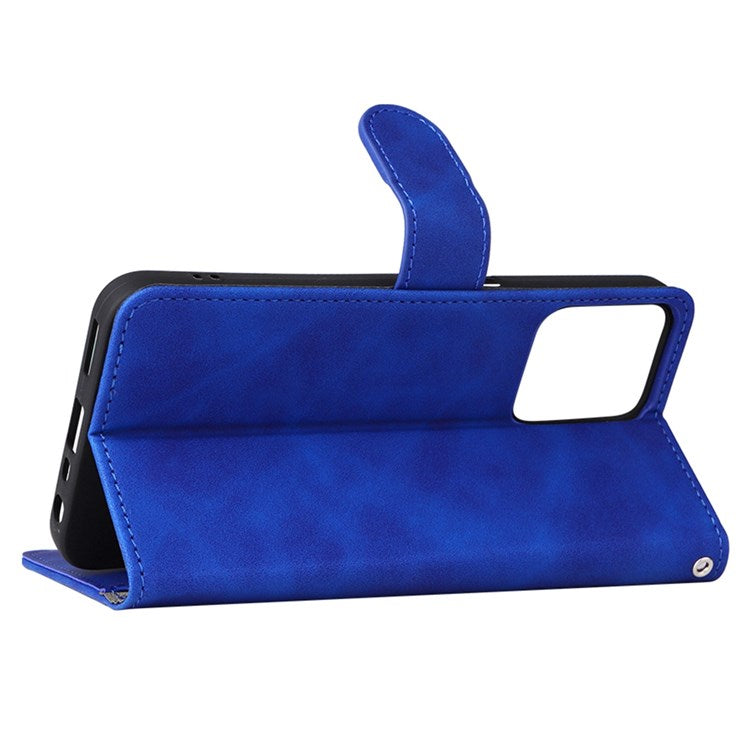 For Realme C35 Skin-touch Feeling Drop-proof PU Leather Case Wallet Stand Phone Cover - Blue