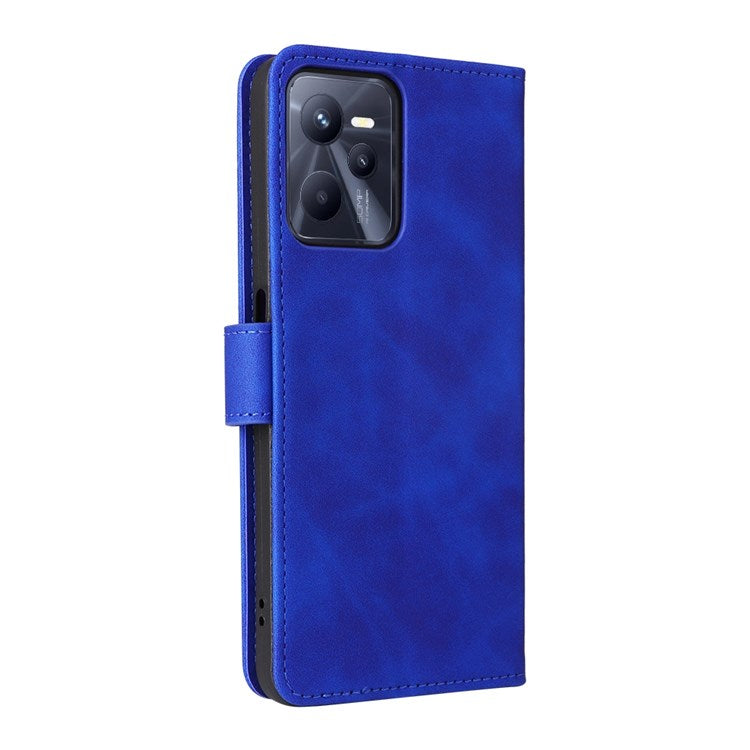 For Realme C35 Skin-touch Feeling Drop-proof PU Leather Case Wallet Stand Phone Cover - Blue