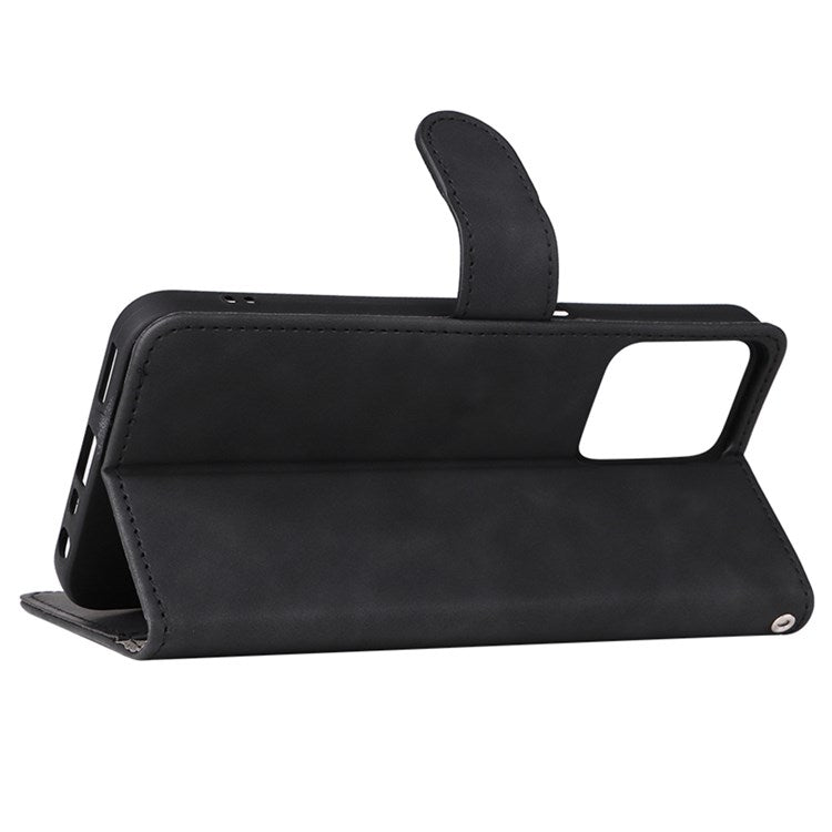 For Realme C35 Skin-touch Feeling Drop-proof PU Leather Case Wallet Stand Phone Cover - Black