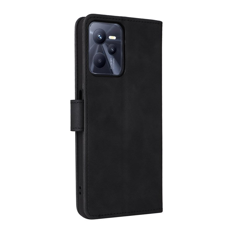 For Realme C35 Skin-touch Feeling Drop-proof PU Leather Case Wallet Stand Phone Cover - Black